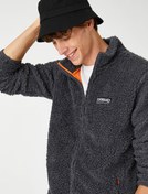 Resim Dik Yaka Sweatshirt Slogan Etiket Baskılı Fermuarlı Cepli 