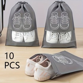 Resim 10 adet Hafif, Ayakkabı Saklama Çantası - Şeffaf Beyaz Bağcıklı Kapatma - Ayakkabı, Sneaker ve Sandaleti Düzenlemek ve Saklamak İçin İdeal - Seyahat ve Ev Kullanımı İçin Mükemmel, Ayakkabı Düzenleme | Şık Ayakkabı Saklama | Dayanıklı Ayakkabı Çantası, Ayakkabı Saklama Organizatörü, Asılı Ayakkabı Organizatörleri 