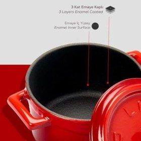 Resim Metal Döküm Mini Tencere, 10 Cm, 0.35 L Hacim, Kırmızı 