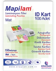 Resim MAPİLAM 150 MİCRON MAT LAMİNASYON FİLMİ (ID KART) (65X95) 100 LÜ 