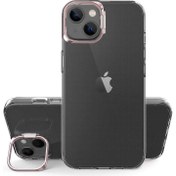 Resim iPhone 14 Kılıf Şeffaf Lens Metal Standlı Skuba Silikon 