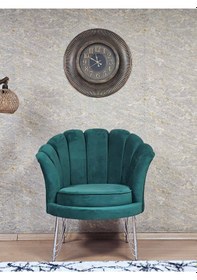 Resim Zafir Tekli İstiridye Krom Kaplama Telli Ayak Çay Seti Koltuk Tekli Berjer , Balkon, Salon, Ofis Yeşil 