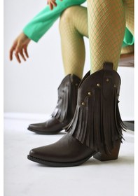 Resim Lillebeth Kahve Püsküllü Zımba Detaylı Western Bot 001 