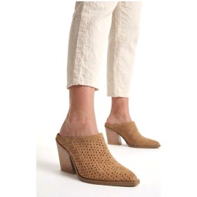 Resim Fox Shoes Y654930702 Vizon Hakiki Deri Süet Western Topuklu Kadın Terlik 