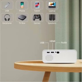Resim Taşınabilir 1080P Projeksiyon Cihazı, Bluetooth, Wi-Fi, Android 11, Tripod, Beyaz 