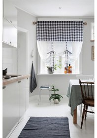 Resim Naturel Potlu Ekose Tül Perde Retro Siyah 