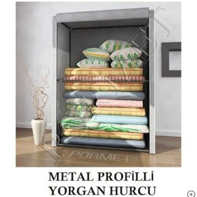 Resim Bymühendisevyaşam Bez Dolap Yorgan Hurcu Metal Profilli Yorgan Hurcu Portatif Bez D (403071873) Gri 