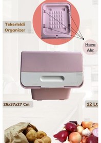 Resim Tekerlekli Patateslik Soğanlık Erzak Kutusu Oyuncaklık Sebzelik Pembe 12 Lt Pembe 
