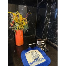 Resim Karam Home Deniz Temalı Baskılı Püsküllü Sunum & Kokteyl Peçetesi – 4 Kenar Lacivert Püskül 