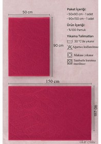 Resim Banyo & Yüz Havlusu Seti Dokulu %100 Pamuk 90x150 + 50x90 Cm Foliva Vişne 