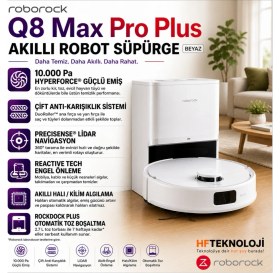 Resim Roborock Q8 Max Pro Plus Akıllı Robot Süpürge Beyaz + Akıllı Baskül Hediye 