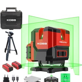 Resim KOBB KBL41GTP 30M 4x90⁰/1x360⁰ Otomatik Hizalamalı Li-ion Çift Akü Profesyonel Yeşil Çizgi Lazer Dis 