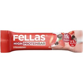 Resim FELLAS Yüksek Protein Bar Çilekli 12 Adet 45g 