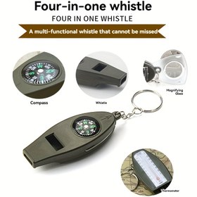 Resim 4'ü 1 arada Acil Durum Kurtarma Zil, Pusula, Büyüteç ve Termometre ile - Yüksek Frekanslı Açık Hava Macera Ekipmanı, ABS Malzeme, Kamp ve Yürüyüş için Çok Fonksiyonlu Yaşam Zili 