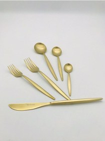 Resim Lizbon 36 Parça Mat Titanyum Gold Çatal Kaşık Bıçak Seti Mat Gold 