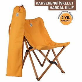 Resim Bag The Joy Ahşap Katlanır Kahverengi İskelet Hardal Kamp ve Bahçe Sandalyesi 