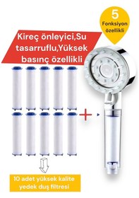 Resim 10 Adet Yedek Filtreli Beyaz Renk Masaj Özellikli Duş Başlığı Krom 