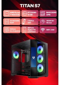 Resim Game Garaj Titan S7 R7-7800X3D 32 GB 1 TB SSD RTX5080 Free Dos Oem Paket Masaüstü Oyuncu Bilgisayarı 