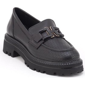 Resim Venüs 2411530 Kadın Hakiki Deri Baskılı Tokalı Kalın Taban Loafer Ayakkabı Siyah 