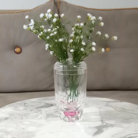 Resim 2 Adet Vazo Dahil,vazoda Çiçek,beyaz Yapay Çiçek,vazo Dekoratif Kristal Damlalı 6x6x19cm Çok Renkli 