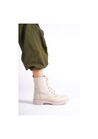 Resim Kadın Postal Bej Fermuarlı Bağcıklı Kaymaz Taban Bot 2306 Bej 