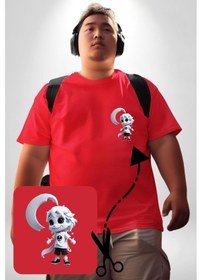 Resim Angemiel Japon Anime Baruto Momoshiki Kırmızı Büyük Beden Kadın Basic Minimal Baskılı Tişört Kırmızı 