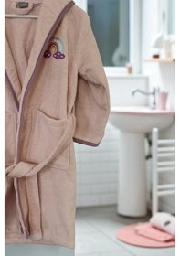 Resim %100 Pamuklu Pudra Çocuk Bornozu - 2-4 Yaş - Yumuşak, Nefes Alabilir Pudra 