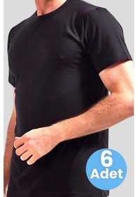 Resim Uniquetrenders Erkek Sıfır Yaka Pamuklu 6'lı Fanila Siyah 