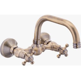 Resim İsaoğlu Yapı Antik Gold Evye Bataryası Duvardan Çıkışlı Batarya Armatür Vintage Eskitme Pirinç Gold 