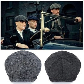 Resim 2 Adet Ingiliz Kasket Dökümlü Standart Kışlık Yün Peaky Blinders Kasket Arkası Lastikli Gri 