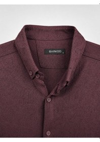 Resim Classics Men Plus Barkod Uzun Kol Slim Fit Erkek Esnek Gömlek - 7681 Bordo 
