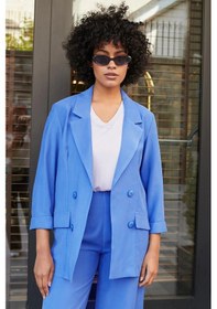 Resim Kadın İpeksi Dokulu Modal Kumaş Yakalı Cep Kapaklı Oversize Salaş Blazer Ceket-indigo Indigo 