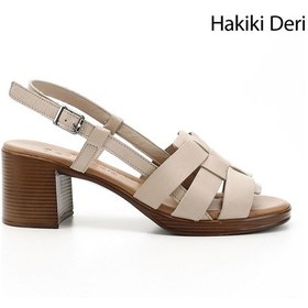 Resim Gönderi R Kadın Bej Antik Örgü Bantlı Kalın Topuklu Hakiki Deri Sandalet Dyza70945310 Bej 