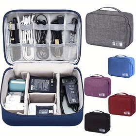 Resim Yolculuk Elektronikleri Düzenleyici Çanta - Büyük Kapasiteli, Kablo, Şarj Cihazı ve Telefonlar için Ayarlanabilir Bölümler - Dayanıklı Polyester, Çoklu Cep, İş ve Dinlenme Yolculukları için İdeal, Elektronik Depolama Çantası | Yığınlanabilir Tasarım | Polyester Çanta, Elektronik Düzenleyici Depolama, Seyahat Çantası 