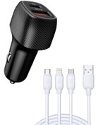 Resim KOİ TECH Type-c Usb Araç Çakmaklık 38w Pd Hızlı Şarj Araba Usb-c Şarz Samsung Xiaomi Uyumlu Ve 3lü Kablo 