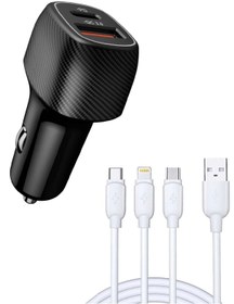 Resim KOİ TECH Type-c Usb Araç Çakmaklık 38w Pd Hızlı Şarj Araba Usb-c Şarz Samsung Xiaomi Uyumlu Ve 3lü Kablo 