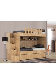 Resim Güven Mobilya 90*190 Okyanus 3 Yataklı Ceviz / Ceviz Kiwi Ranza 