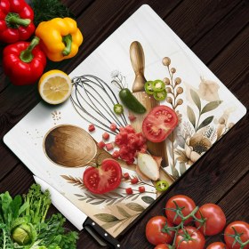 Resim Decovetro Cam Kesme Tahtası ve Sunumluk Kitchenware Desenli 30 x 40 cm 
