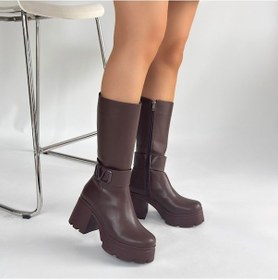 Resim Sepet365 Moki Kahverengi Cilt Topuklu Çizme Çok Renkli 