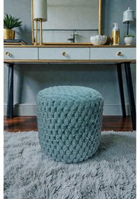 Resim Silindir Puf - Mılano Yumuşak Rabbit Kumaş Tavşan Tüyü Modern Konforlu Dekoratif Puf&bench Turkuaz 