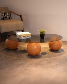 Resim Modern Orta Sehpa & Küre Sehpa & Top Sehpa & Füme Fasulye Cam & Meşe Top 