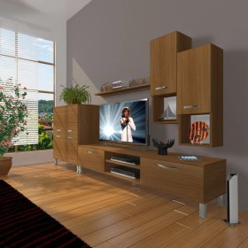 Resim Decoraktiv Eko 6da Mdf DVD Krom Ayaklı Tv Ünitesi Tv Sehpası Naturel Ceviz 