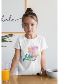 Resim Sevbano Unisex Peppa Pig Baskılı Çizgi Film Çocuk Tişört 1-12 Yaş beyaz 