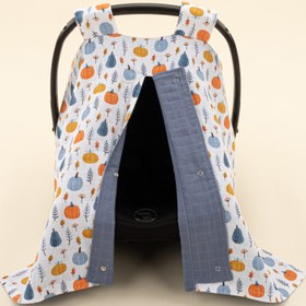 Resim Puset Örtüsü - Çift Taraflı - İndigo Muslin - Mavi Balkabağı 