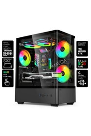 Resim Gametech Intense Siyah Tuş Kontrollü Rgb 5X120 mm Fan Özel Tak Çıkar Vidasız Kapaklar MATX Gaming Kasa 