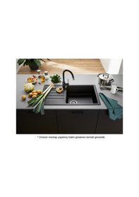 Resim Blanco Legra Xl 6 S Granit Evye, Volkan Gri Renk, Tezgah Üstü, Çift Yönlü Damlalık, 86x50 Cm Gri 