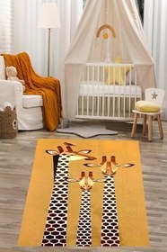 Resim Pelangi Zürafa Arkadaşlar Desenli Yıkanabilir Kaymaz Taban Leke Tutmaz Çocuk Odası Halısık, Koyu Açık Kahve 80 x 400, 7642026804001 