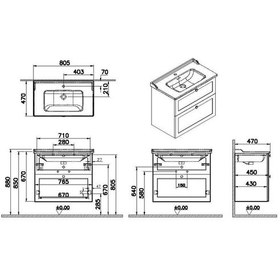 Resim VitrA Root Classic 80 Cm Beyaz Çekmeceli Banyo Dolabı Alt Modül L Çok Renkli 
