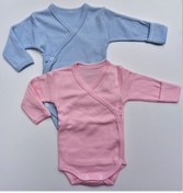 Resim özdemirli bebe Unisex Bebek Mavi Pembe Jakarlı Delikli Kruvaze Bady 2'li 