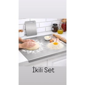 Resim Pınars 2'li Set Paslanmaz Çelik Tezgah KORUYUCU(40X50CM) + Paslanmaz Çelik Kesme Tahtası (15X25CM) 